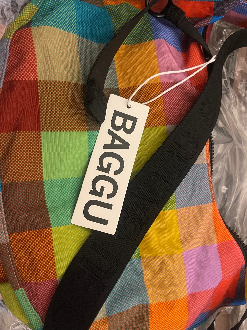 Baggu Madras Medium Crescent Bag